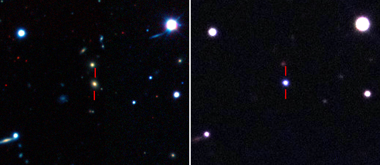 La galassia ospite dell'esplosione: prima e dopo. Credits: The Dark Energy Survey, G. Masi and the ASAS-SN team